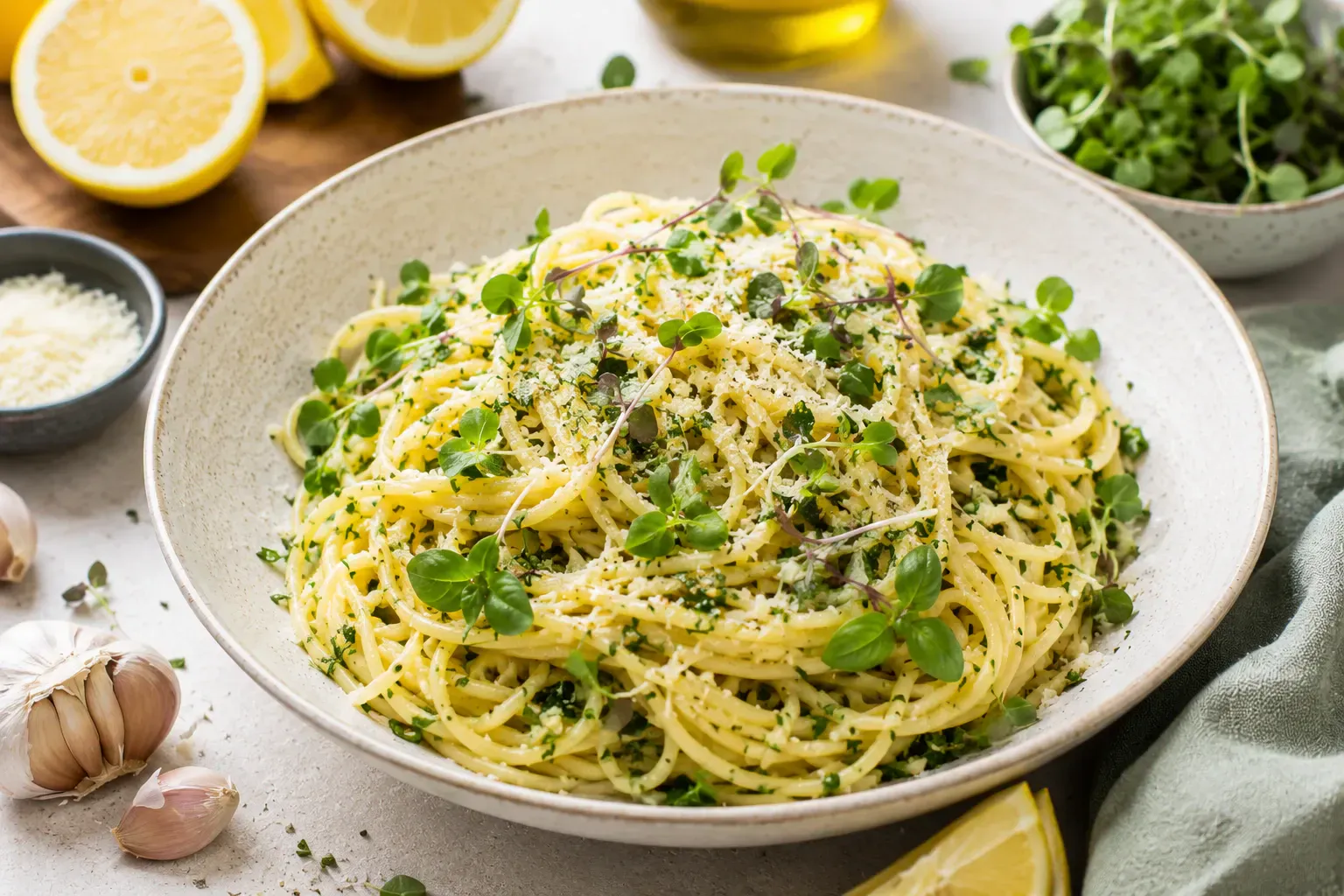 Garlic and Lemon Pasta with Basil